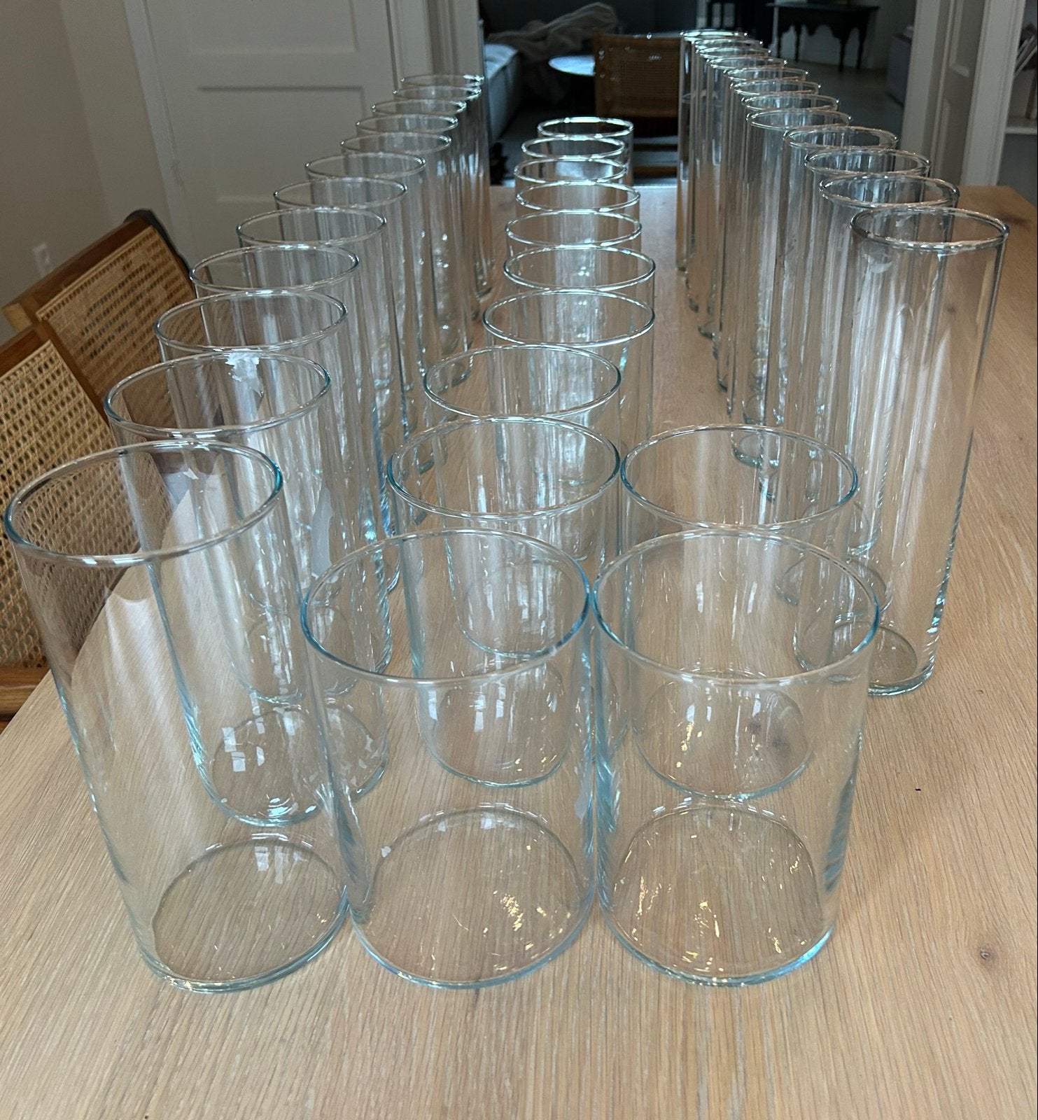 42 Cilindervazen (14 sets van 3), Ophalen, Zo goed als nieuw, Transparant, Glas