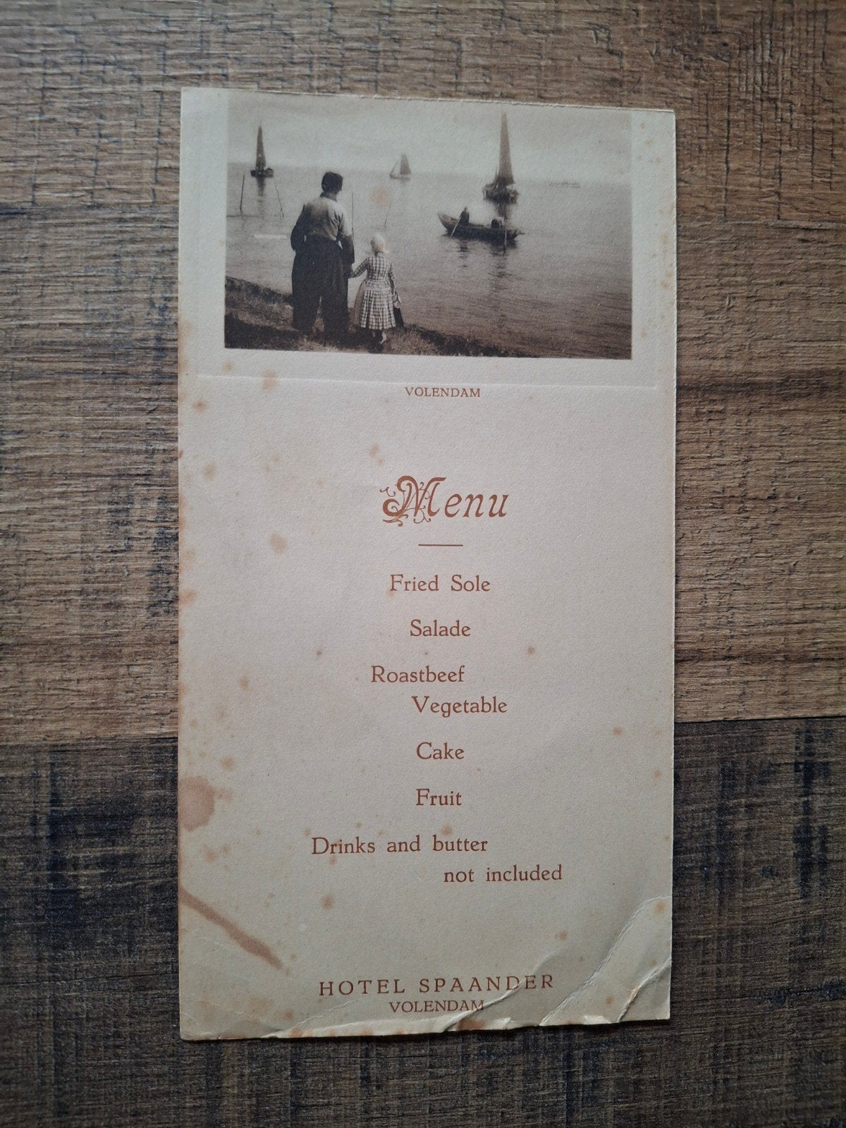 Oude menukaart Hotel Spaander Volendam jaren '50, Ophalen of Verzenden, 1940 tot 1960, Nederland, Knipsel(s)