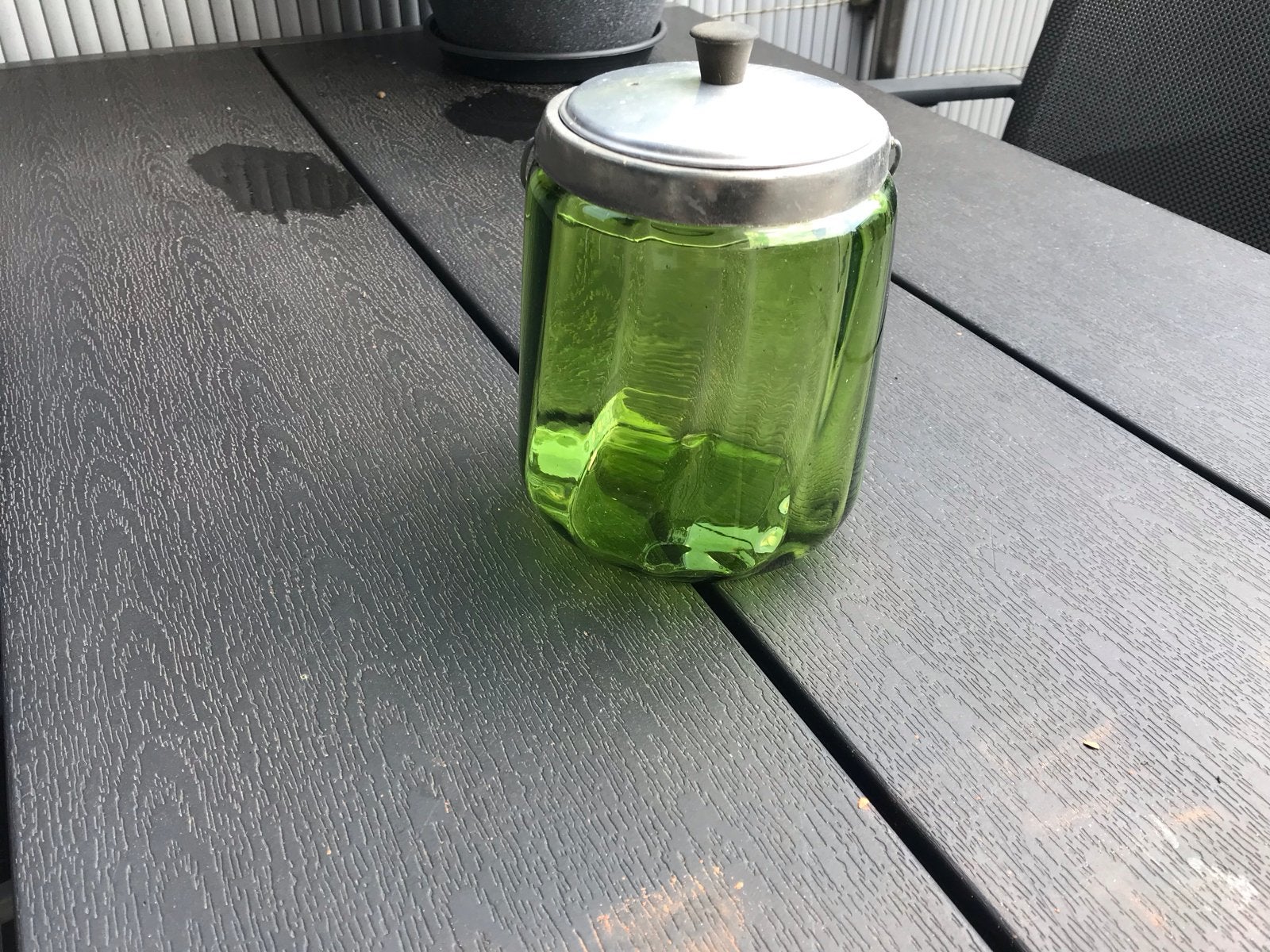 Vintage Groene Glazen snoeppot koekjes ,Deksel ,en Handvat, Ophalen of Verzenden