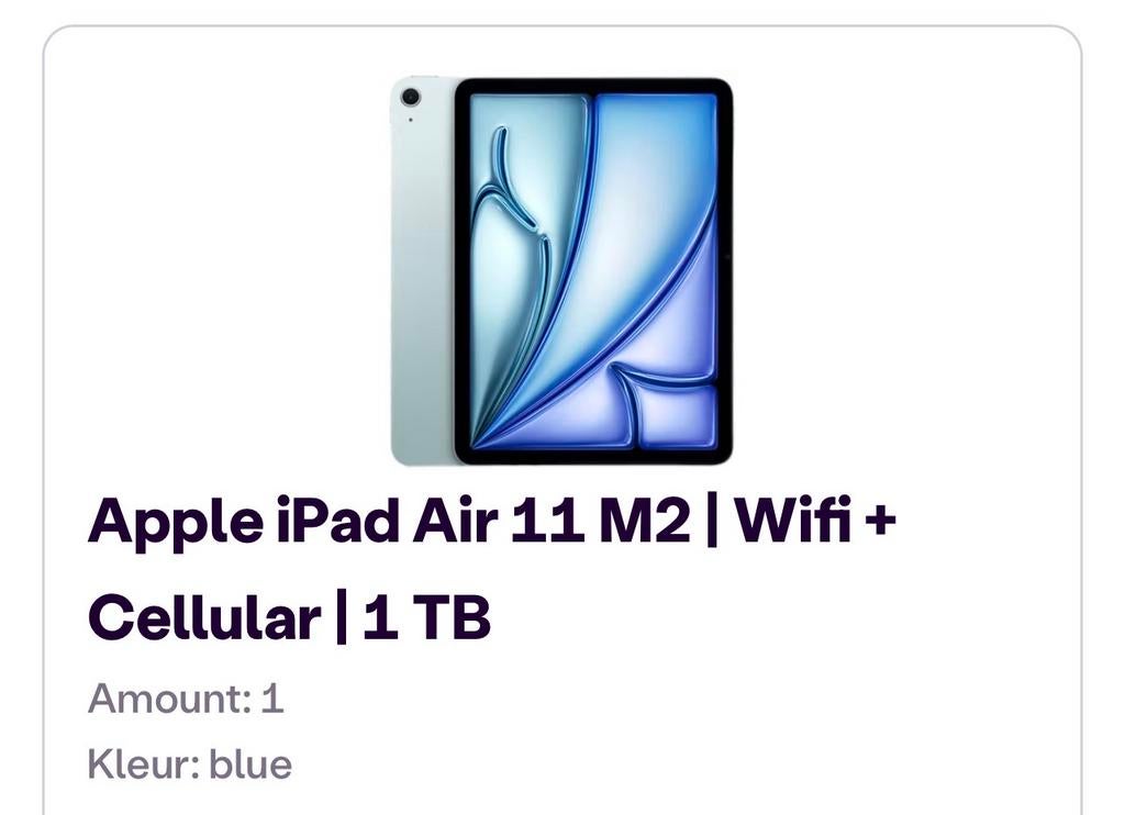 Apple iPad Air 11 M2 | Wifi + Cellular | 1 TB   geseald, Ophalen of Verzenden, Nieuw, 11 inch, Wi-Fi en Mobiel internet