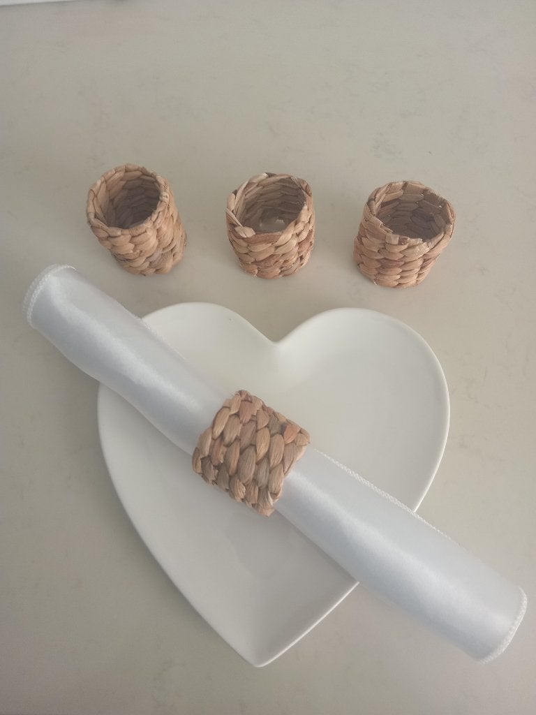Set van 12 Luxe Bamboe & Waterhyacint Servetringen, Beige, Verzenden, Overige stijlen, Nieuw
