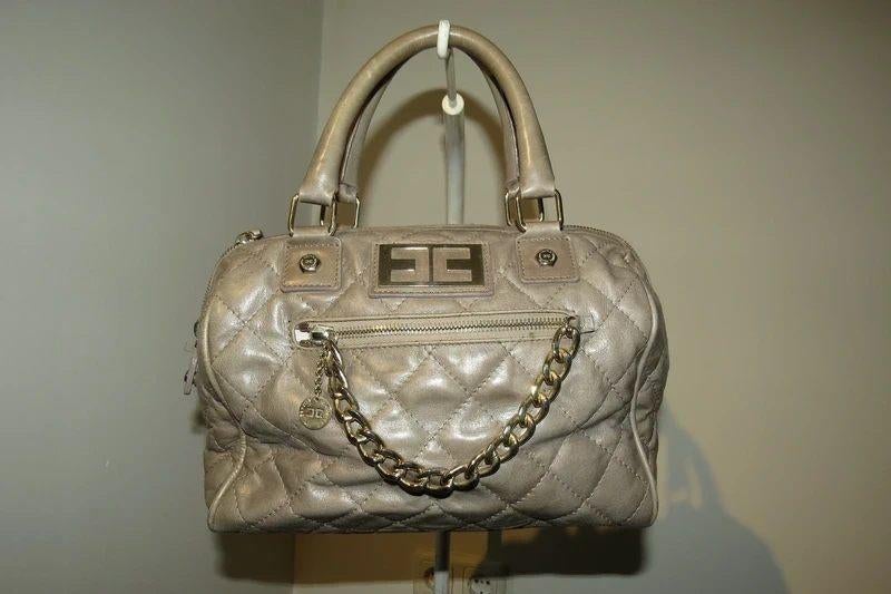 Elisabetta Franchi leren handtas zouden ruiten goud, Verzenden, Gebruikt, Grijs, Handtas