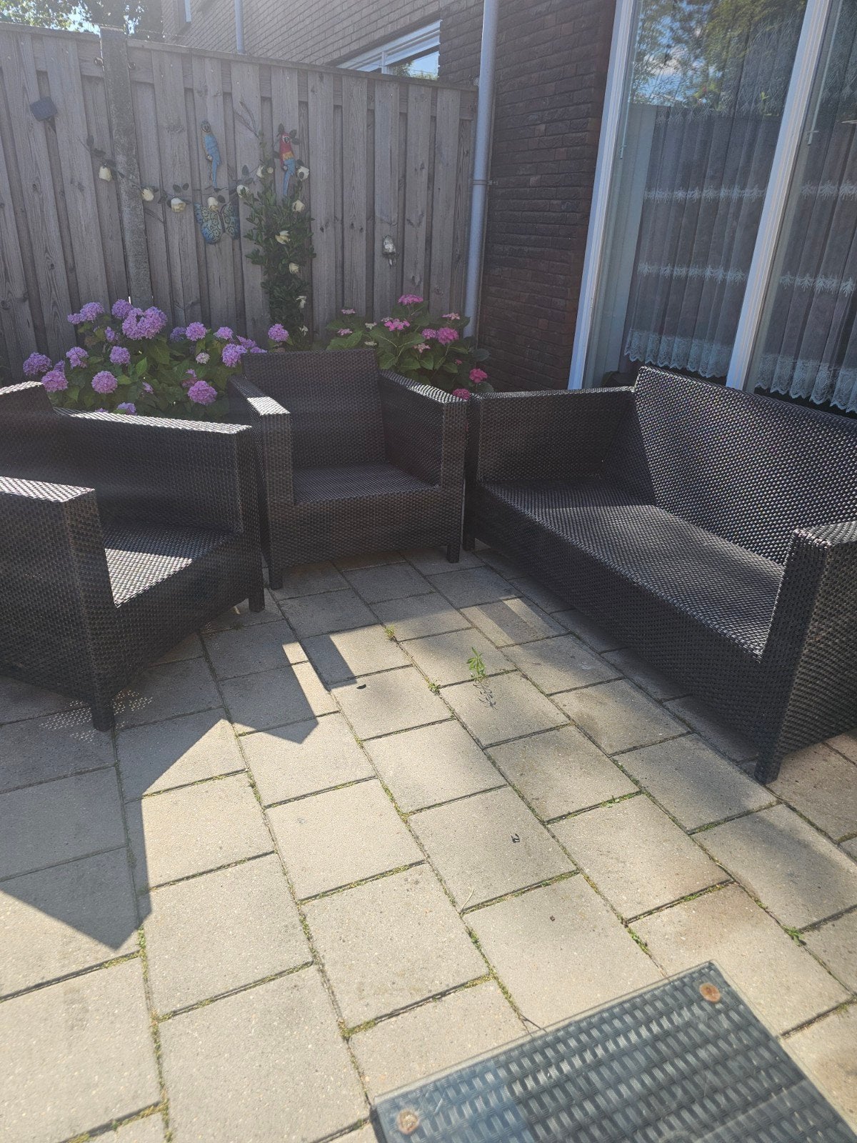 4 Seasons Outdoor Wicker Loungeset - Zwart, 4 zitplaatsen, Gebruikt, Ophalen of Verzenden, Loungeset