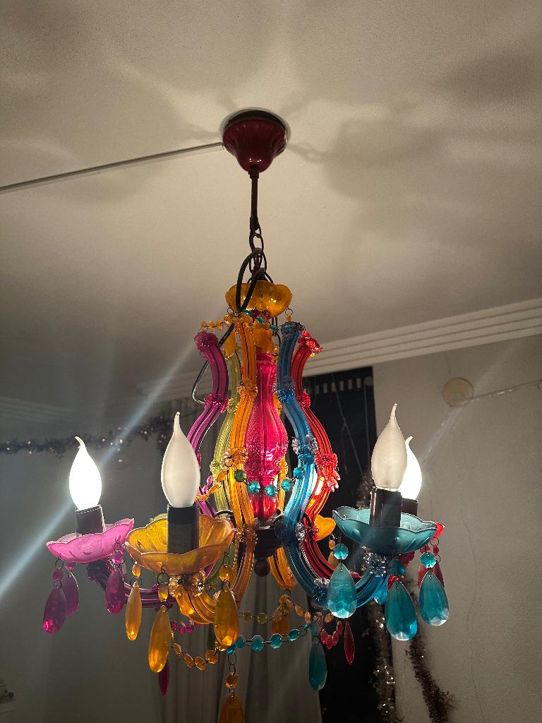 Kroonluchter multicolor, Huis en Inrichting, Lampen | Kroonluchters, Ophalen of Verzenden, Gebruikt, Glas