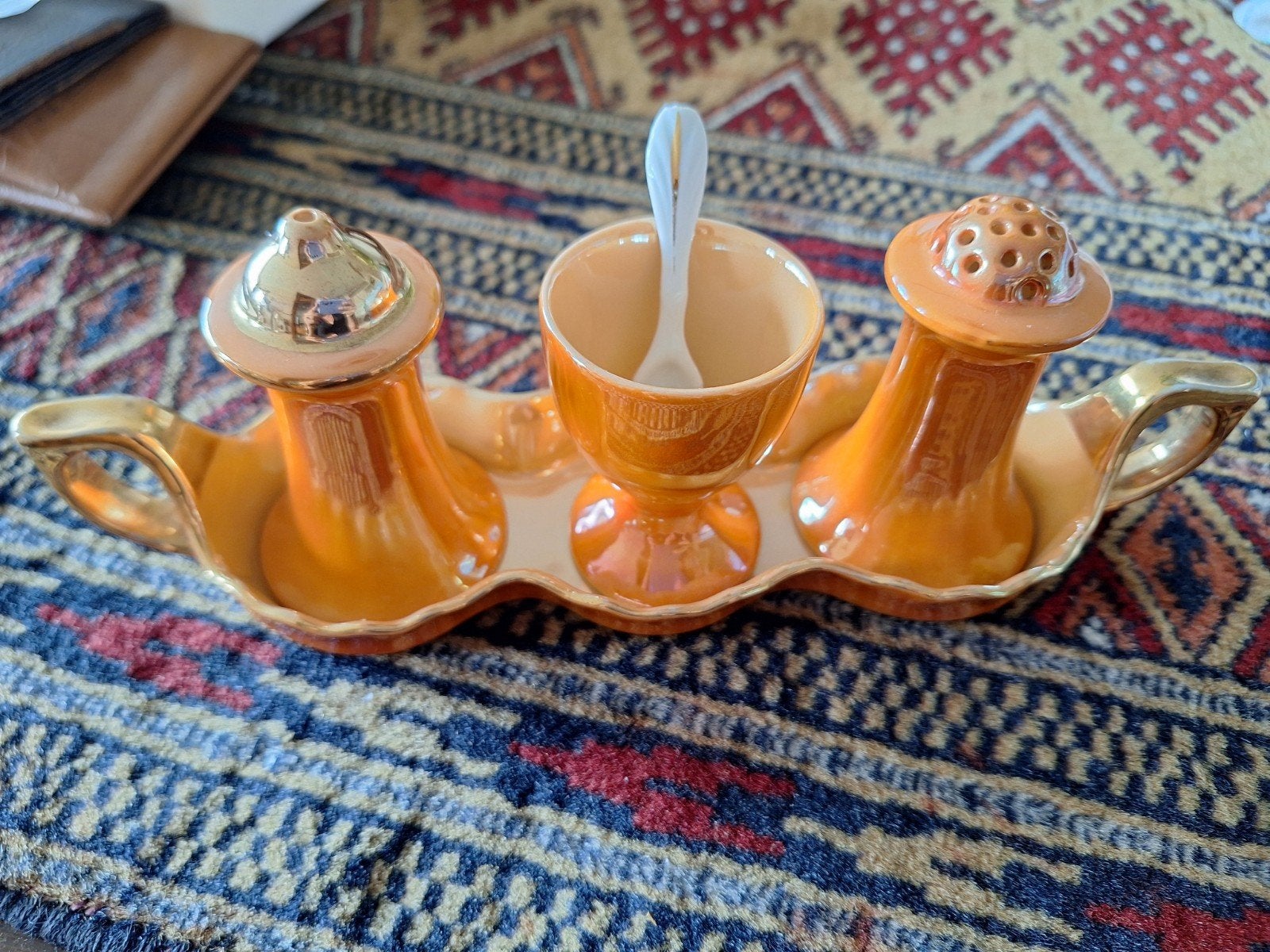 Vintage Zout- en Peperstel met Eierdopje op Dienblad, Ophalen of Verzenden