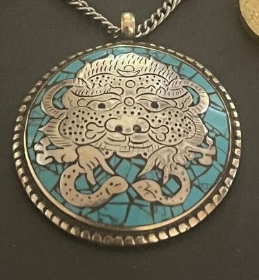 Tibetaanse Draken Hanger Zilver Turquoise Talisman, Ophalen of Verzenden, Nieuw, Zilver, Met edelsteen