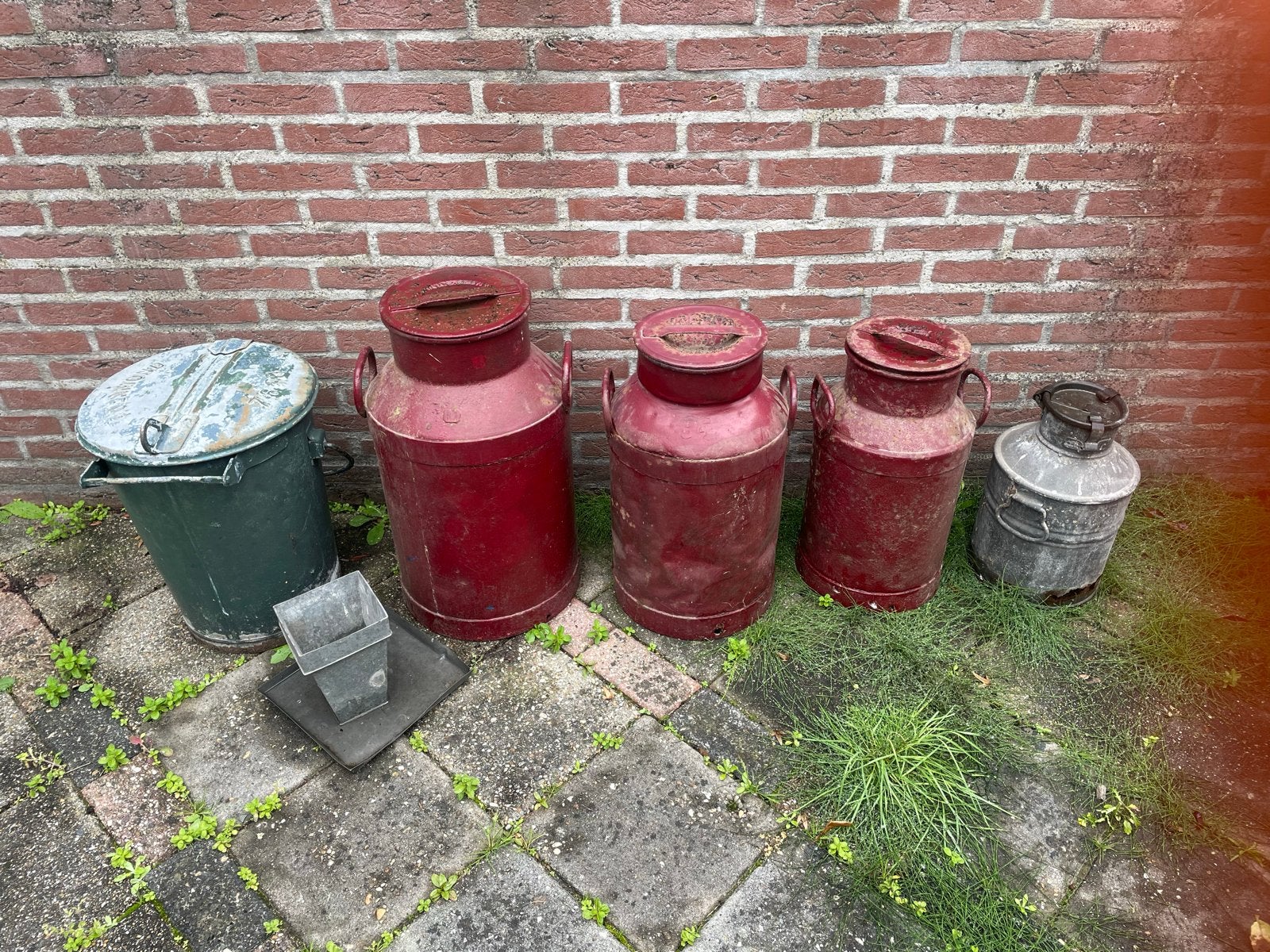 Set van 4 Antieke Melkbussen en Vuilnisbak, Antiek en Kunst, Ophalen