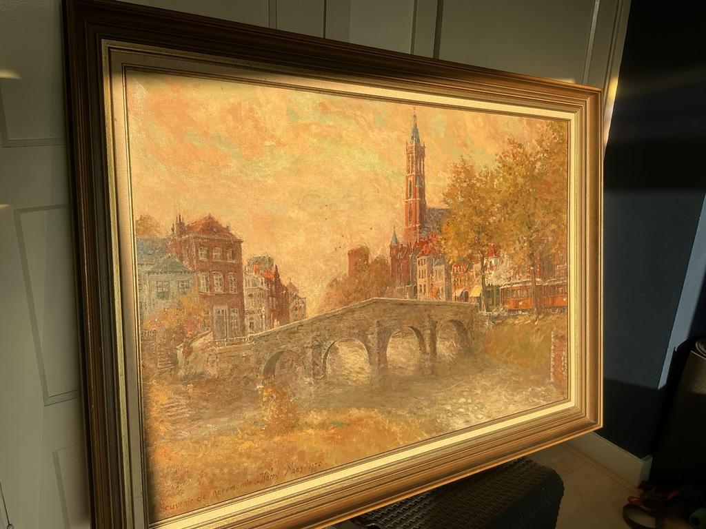 Schilderij Souvenir de Ruremonde.Harry Maas. Tram Roermond., Antiek en Kunst, Kunst | Schilderijen | Klassiek, Ophalen