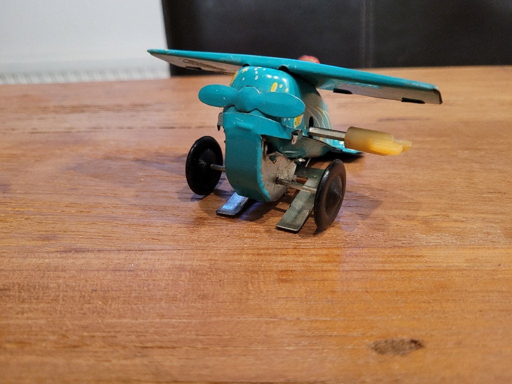 zeer oude nette vintage blauwe blikken vliegtuig, Ophalen, Zo goed als nieuw