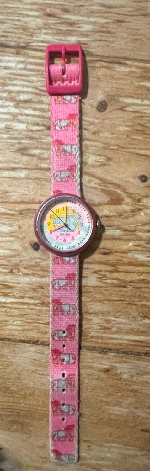 Leuk vintage kinderhorloge met olifantjes - Roze, Ophalen of Verzenden, Gebruikt, Roze, Meisje
