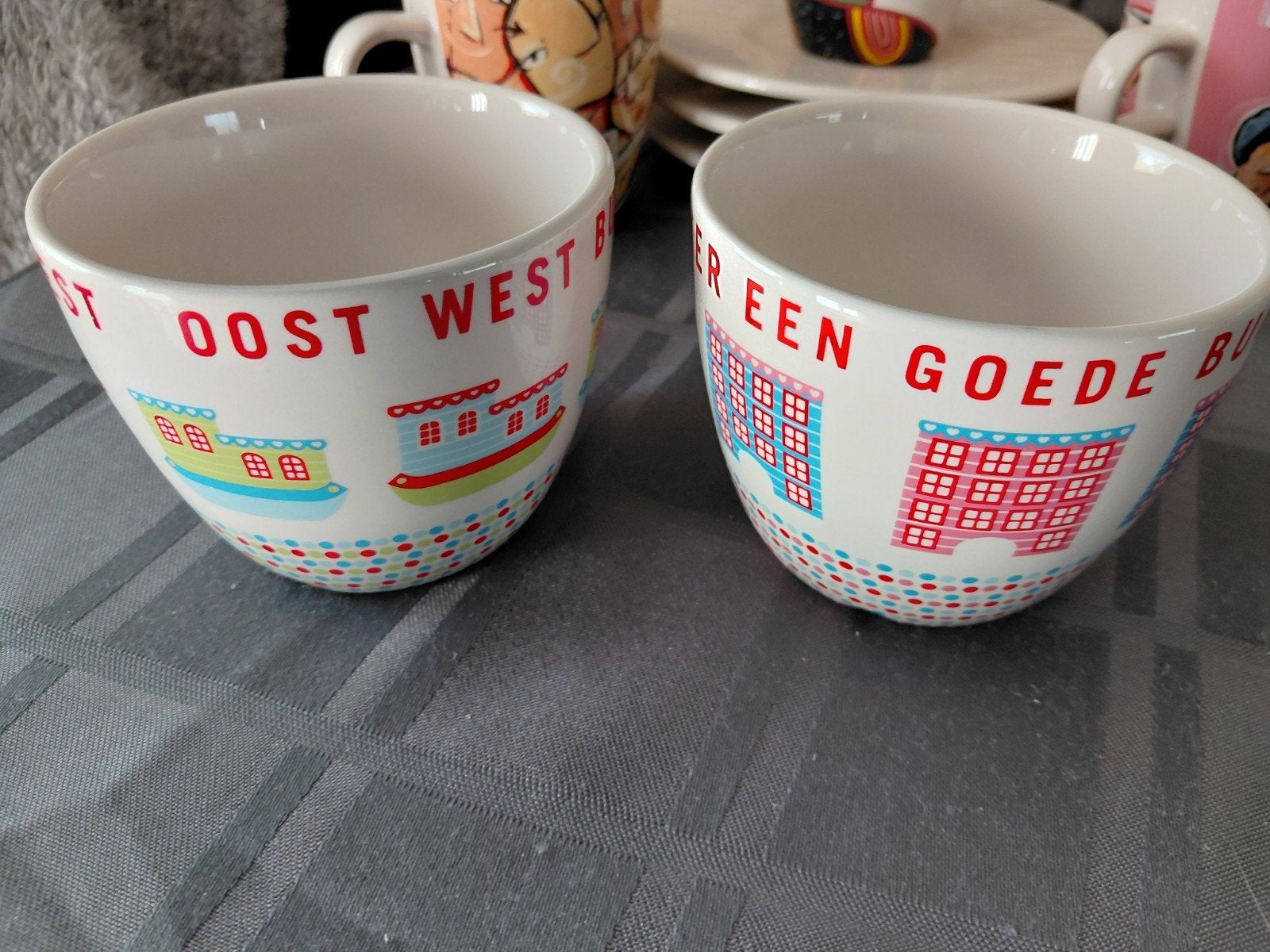 2 bedrukte kleine bekers/schaaltjes van D.E, Nieuw, Ophalen of Verzenden, Kom(men), Overige stijlen