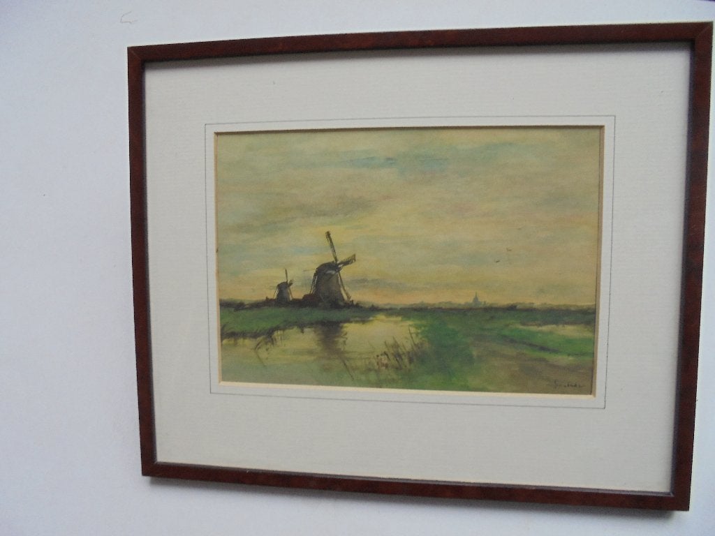 Aquarel Jan Peter v.d. Linden (1900-1965) (Bke-5), Antiek en Kunst, Kunst | Tekeningen en Foto's, Ophalen