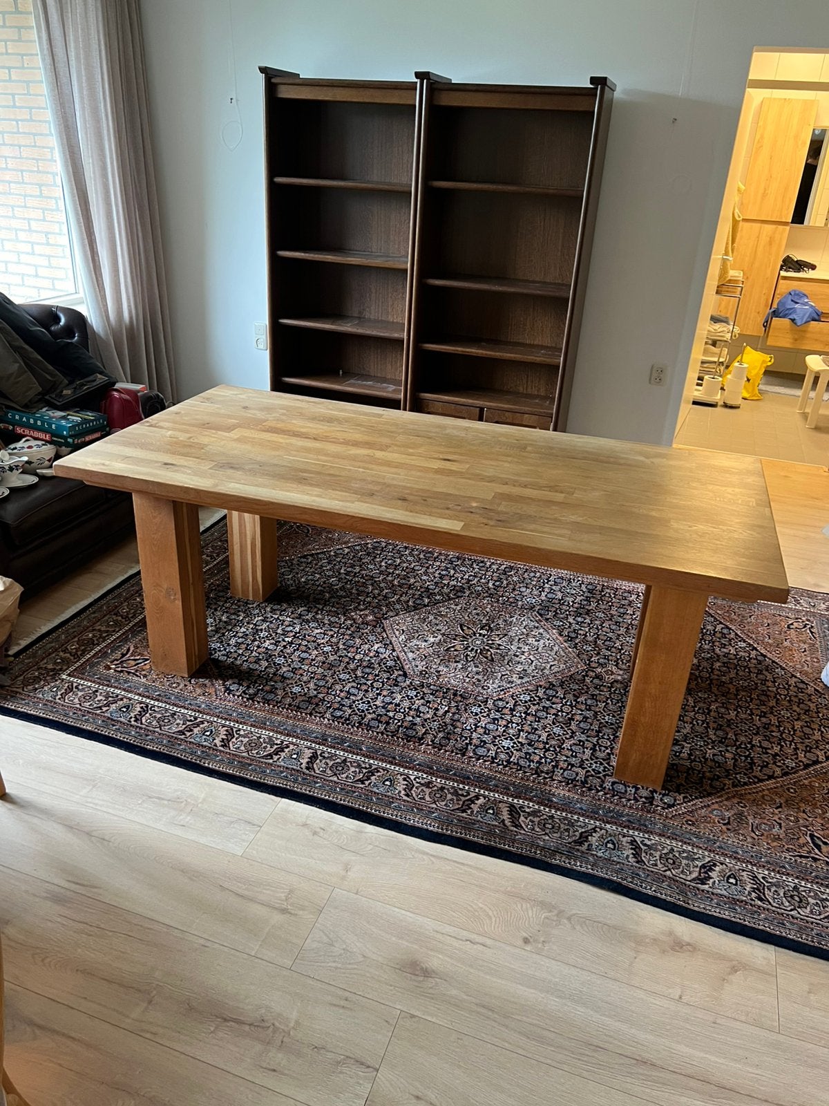 Beuken Eettafel zware kwaliteit 200 cm x 100 cm, Ophalen, 200 cm of meer, 50 tot 100 cm, Zo goed als nieuw