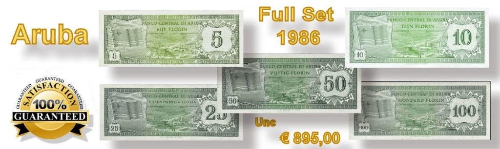 Aruba Full Set 1986 190 Florin Unc pn 1-2-3-4-5, Ophalen of Verzenden, Midden-Amerika, Setje