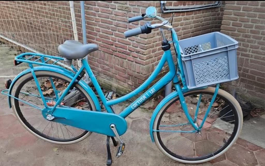 Cortina U4 Transportfiets met krat - Turquoise, Fietsen en Brommers, Terugtraprem, Gebruikt, Versnellingen, Ophalen