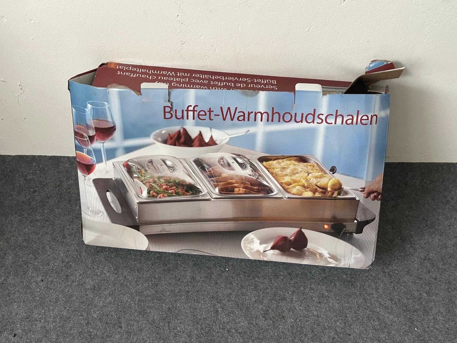 Buffet-Warmhoudschalen met 3 roestvrijstalen bakken, Ophalen of Verzenden, Zo goed als nieuw