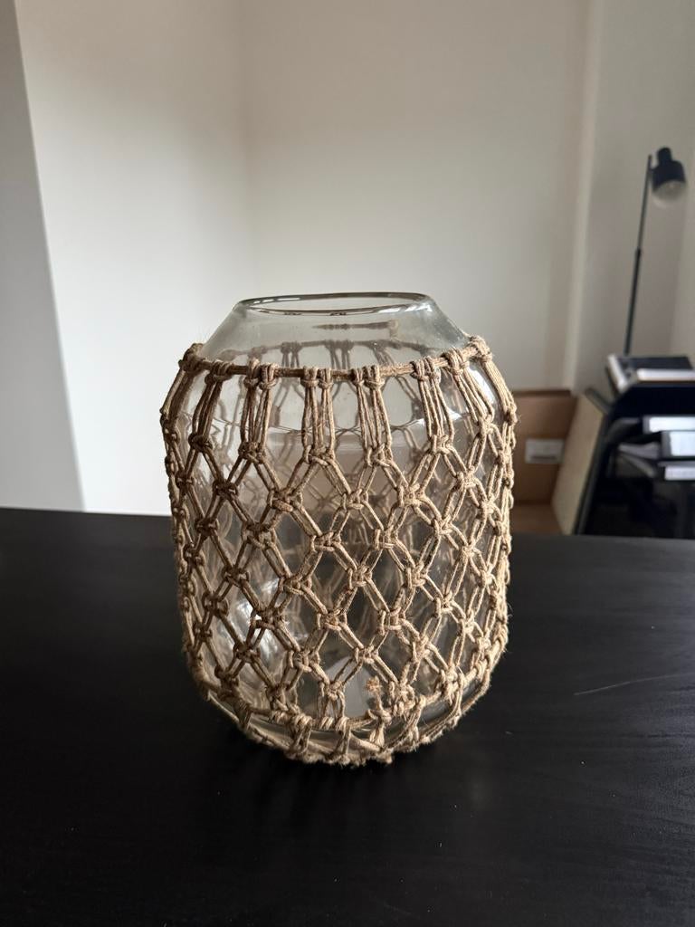 Nieuwe glazen vaas met macramé omhulsel, Ophalen, Overige kleuren, Nieuw, Glas