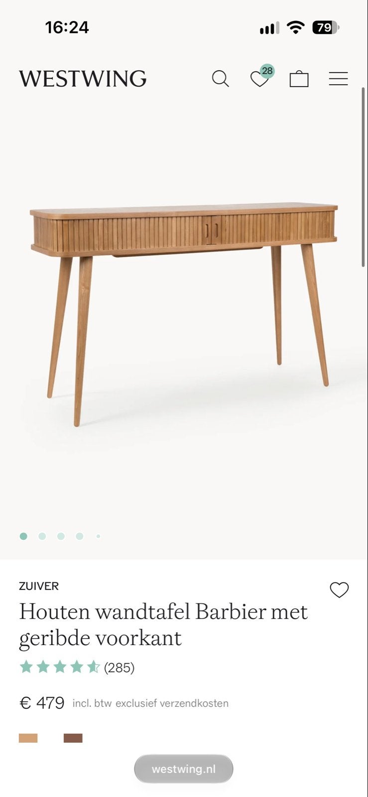 Houten wandtafel Barbier met geribde voorkant - Westwing, Ophalen, Gebruikt, 100 tot 150 cm, Overige houtsoorten