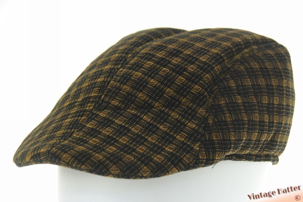Vintage flatcap Voorgevormde pet goudbruin en zwart 58-60, Ophalen of Verzenden, Zo goed als nieuw, 58 of 59 cm (L, 7¼ of ⅜ inch)
