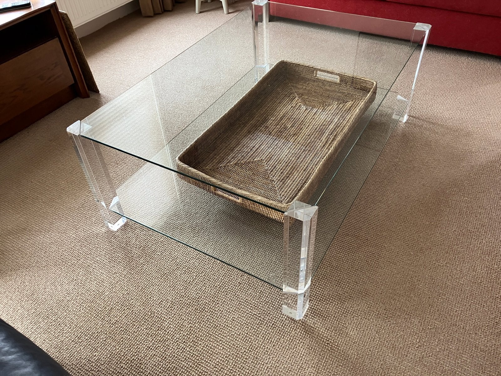 Bor design salontafel, gehard glas, Ophalen, Modern design, Gebruikt, 100 tot 150 cm