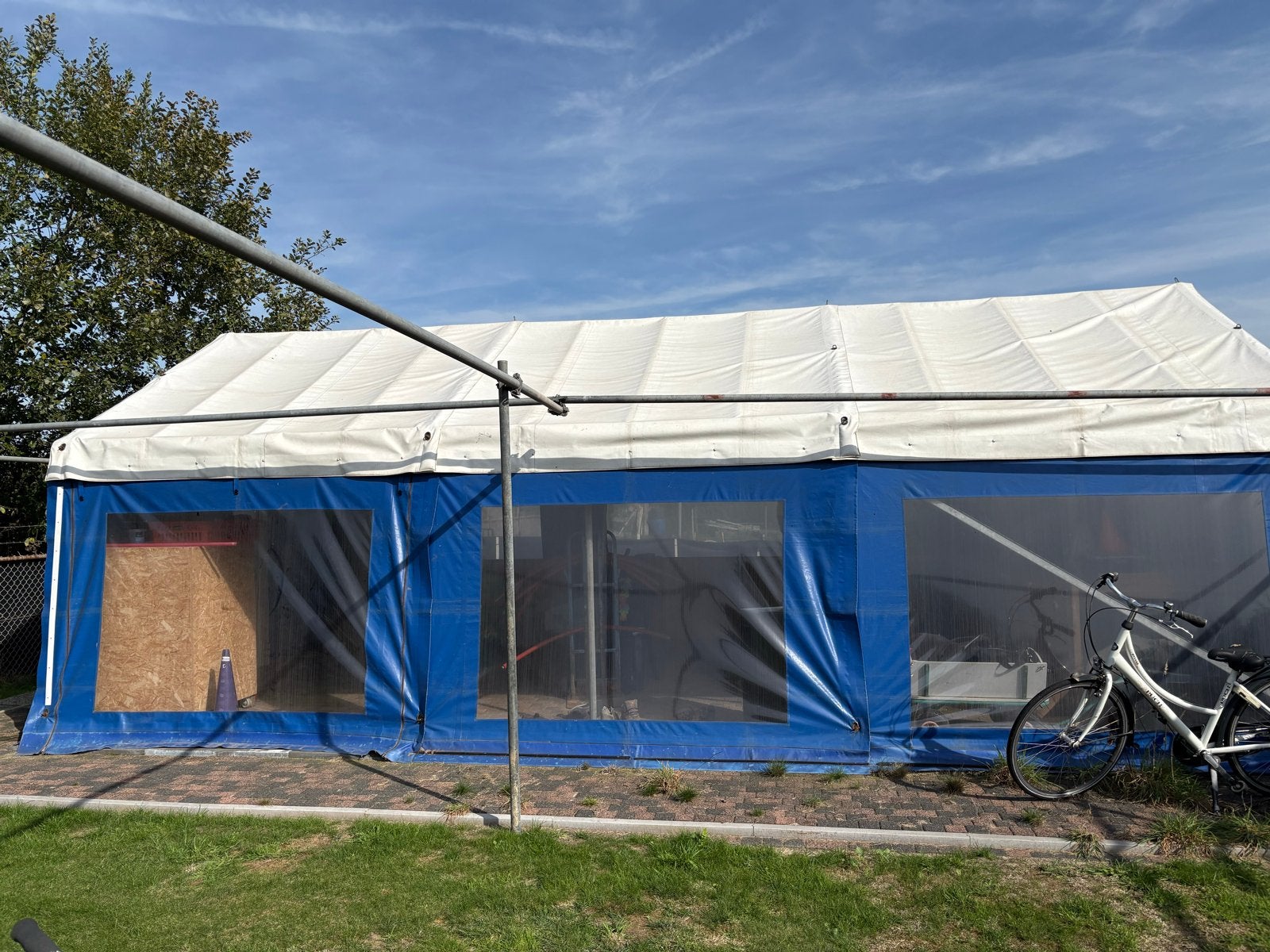 Grote Partytent / Opslagtent - Blauw/Wit 10x5 meter, Ophalen, Gebruikt, Partytent, 6 meter of meer
