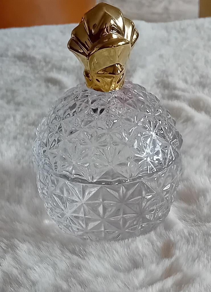 Glazen sieradendoosje met gouden deksel, Ophalen of Verzenden