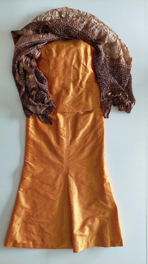 Mooie Gelegenheids jurk, oranje / goud, met Stola en Handtas, Kleding | Dames, Sophia Pigozzi, Galajurk, Oranje, Zo goed als nieuw