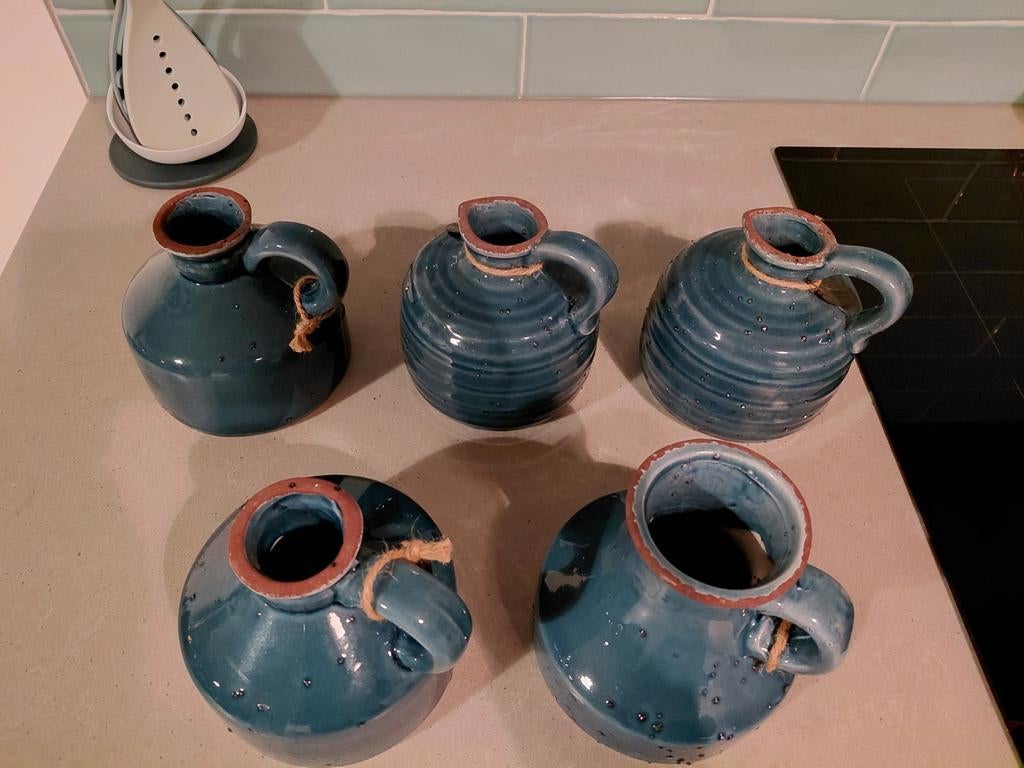Set van 5 Riverdale decoratievaasjes - Teal, Ophalen, Gebruikt, Overige kleuren, Aardewerk of Porselein