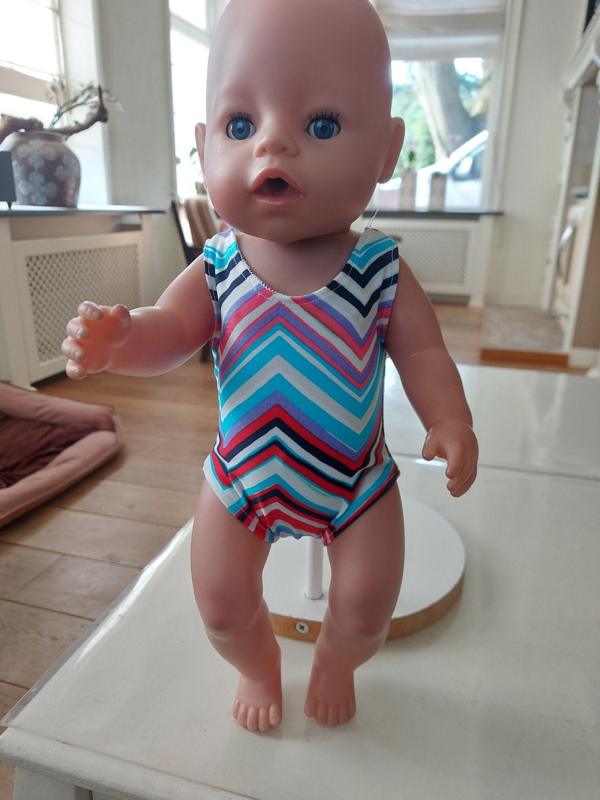 Mooie gestreepte badpak baby born pop 43cm, Kinderen en Baby's, Speelgoed | Poppen, Ophalen of Verzenden, Nieuw, Babypop