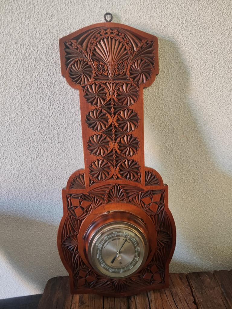 Antieke Franse Barometer Art Deco  Houtsnijwerk, Ophalen of Verzenden