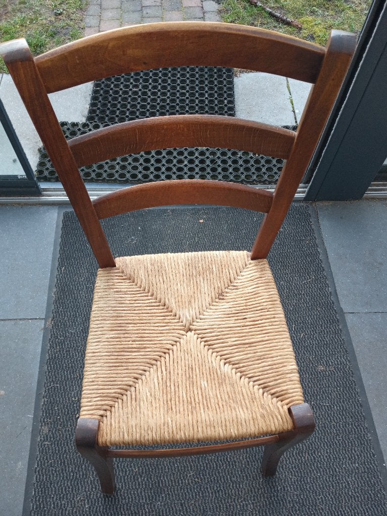 2 STOELEN MET RIETEN ZITTING, Huis en Inrichting, Stoelen, Ophalen, Twee, Bruin, Hout