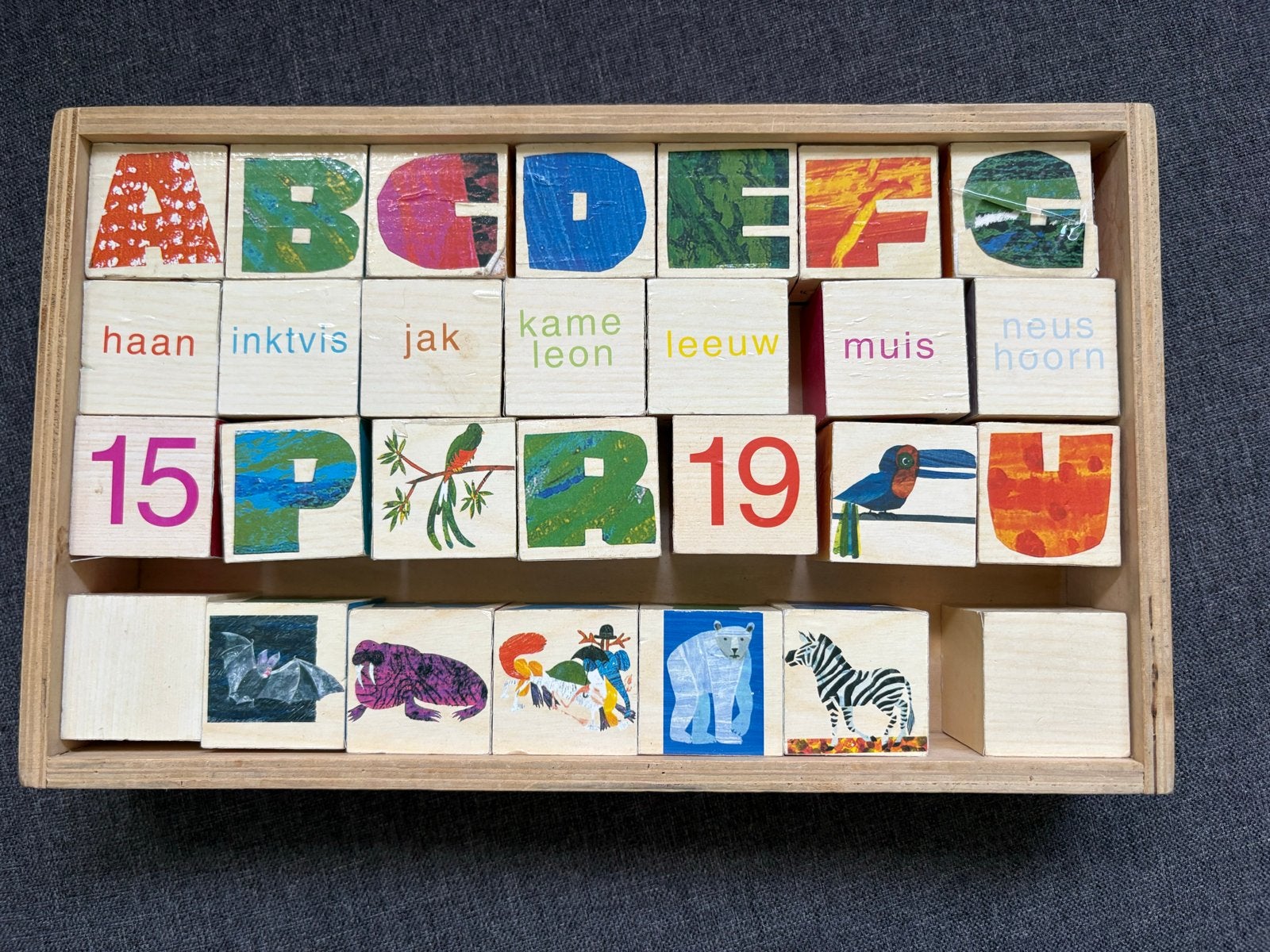 Eric Carle houten blokken met letters en cijfers, Ophalen of Verzenden, Gebruikt, Overige merken