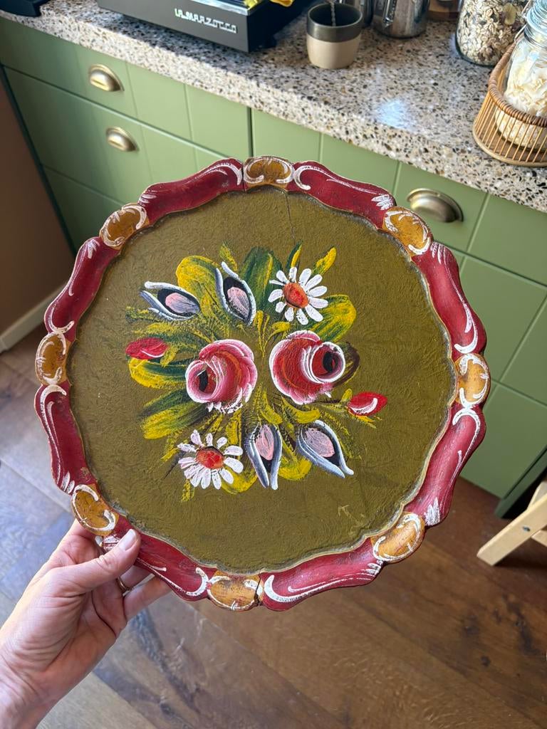 Handgeschilderd vintage houten dienblad met bloemen, Ophalen of Verzenden