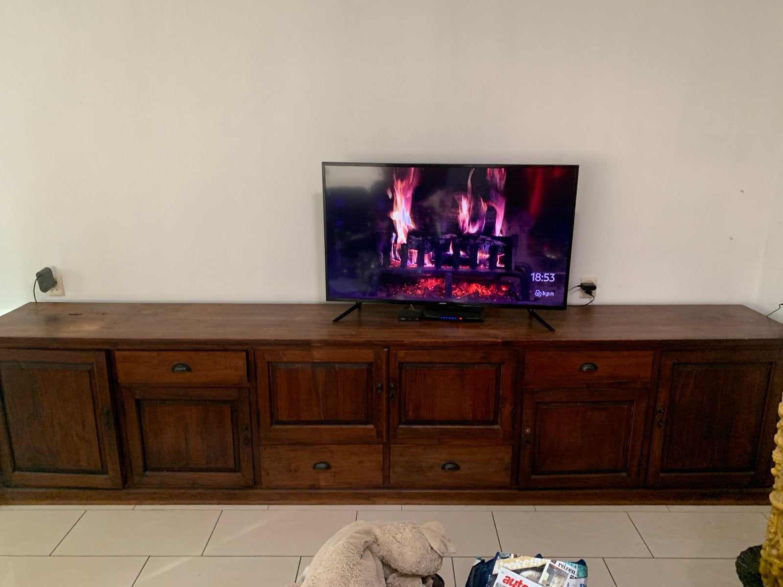 Robuuste houten tv-kast - 350x79x52 cm, Ophalen, Gebruikt, 200 cm of meer, Minder dan 100 cm