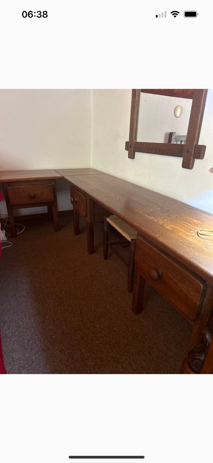 Vintage eiken kaptafel met spiegel en krukje, Ophalen
