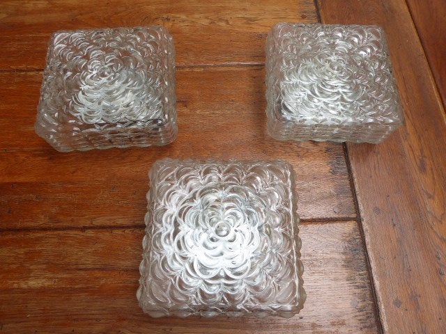 3 vintage persglazen plafonnieres, Antiek en Kunst, Ophalen of Verzenden