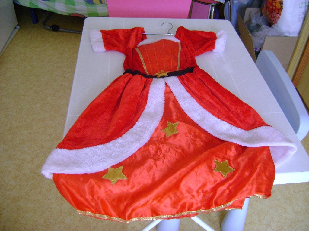 rood/wit bont  kerstjurkje mt 110/116 velourse jas vast ster, Ophalen of Verzenden, Zo goed als nieuw, 110 t/m 116, Meisje