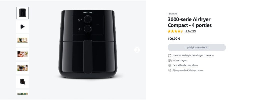 Philips Essential HD9200/90 Airfryer 4.1L - Nieuw in doos!, Ophalen, Nieuw, Airfryer, 750 t/m 999 gram