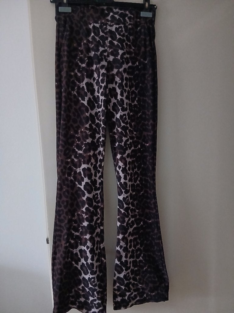 STUDIO ANNELOES pantalon flared travel XS bruin/zwart print, Verzenden, Zo goed als nieuw, Maat 34 (XS) of kleiner, Lang