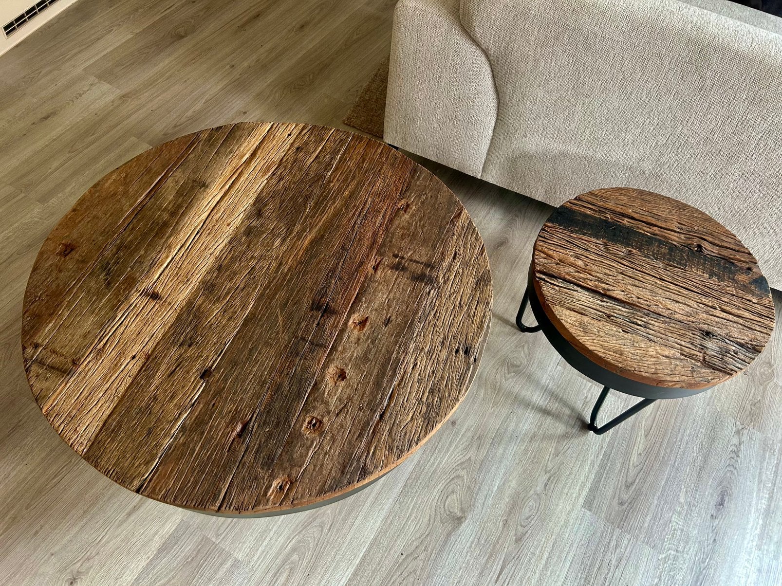 Salontafel robuust hout (de grote), Ophalen, Rond, 50 tot 100 cm, 5 – 50