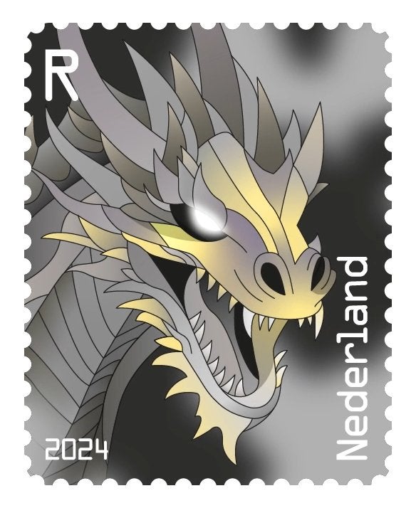 NL crypto zegel 3 - Draak - zwart met NFT, Ophalen, Na 1940, Postfris