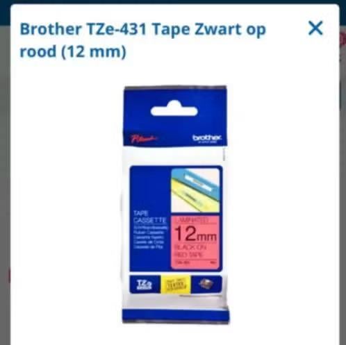 NIEUW! Brother TZE-431 zwart op rood tape €4,99, Ophalen of Verzenden, Nieuw, Cartridge, Brother