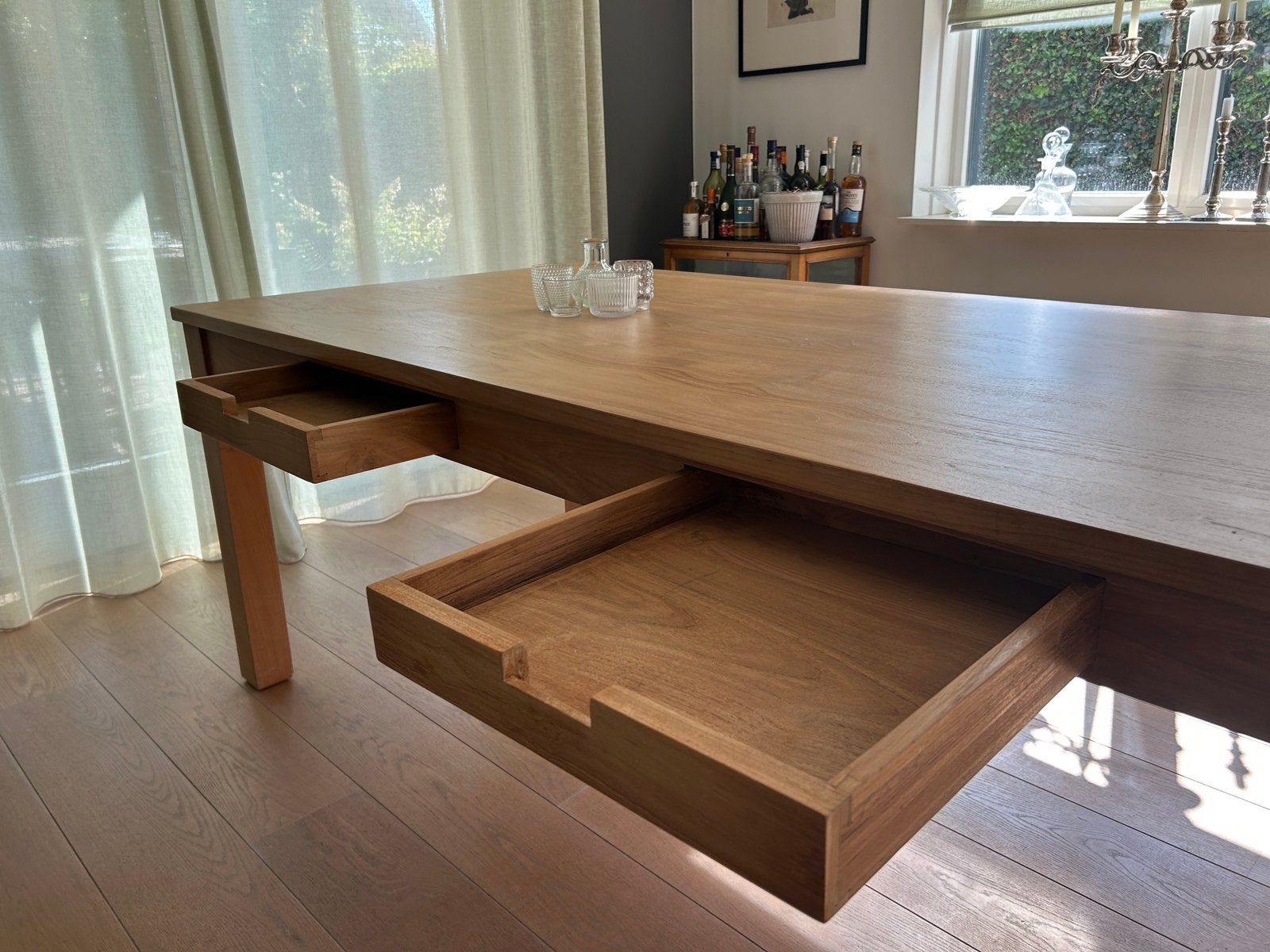 Massief eikenhouten tafel 220 x 100 cm als nieuw, Ophalen, Eikenhout, 200 cm of meer, 50 tot 100 cm
