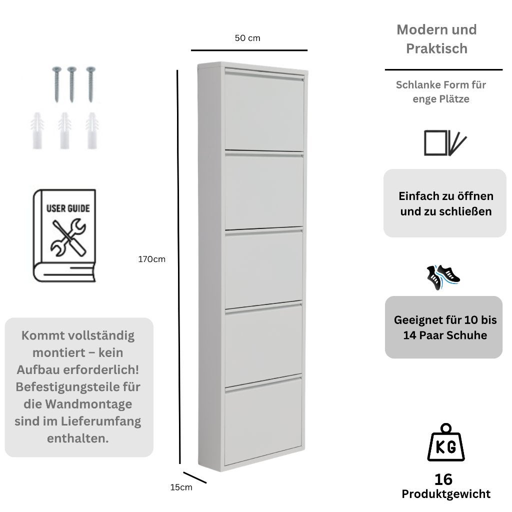 ALRECU Schoenenkast 5 kleppen wit - zwart - grijs (nieuw), Ophalen of Verzenden, Nieuw, Overzichtelijk opbergen van jouw kostbare schoenen