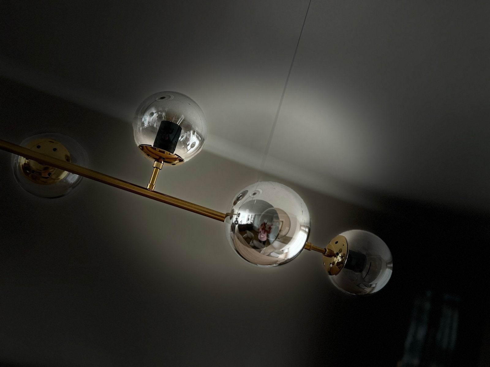 Design Hanglamp met 7 Smoke Glazen Bollen, Ophalen, Zo goed als nieuw, Glas