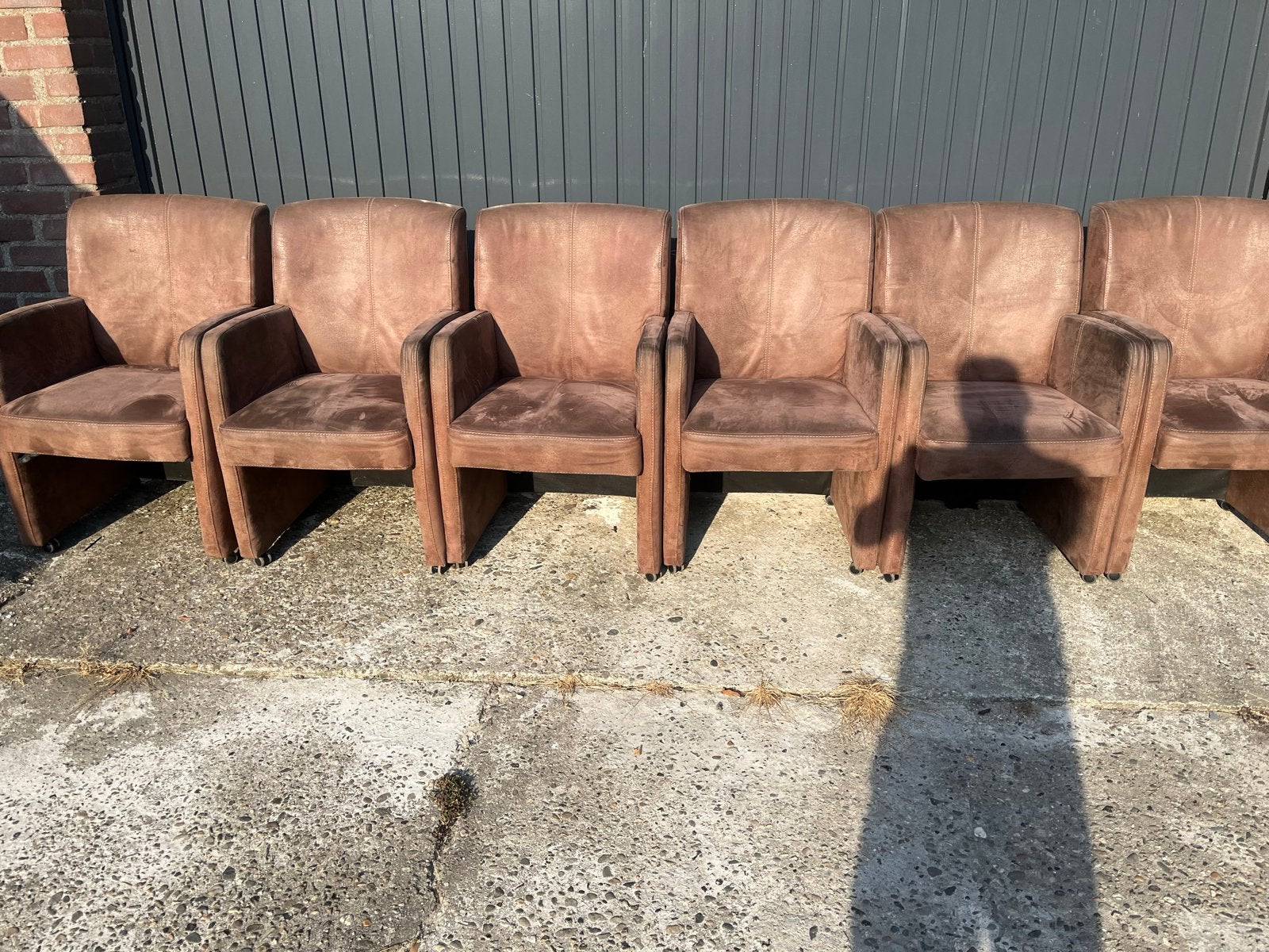 Set van 6 bruikbare stoelen met wieltjes eronder, Huis en Inrichting, Stoelen, Ophalen, Gebruikt, Bruin, Landelijk