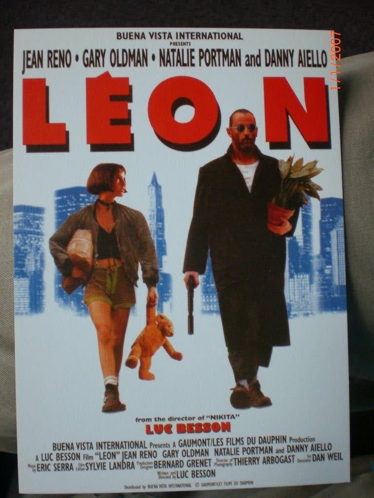 kaart Natalie Portman Jean Reno in 'Leon, Ophalen of Verzenden, 1980 tot heden, Ongelopen, Sterren en Beroemdheden