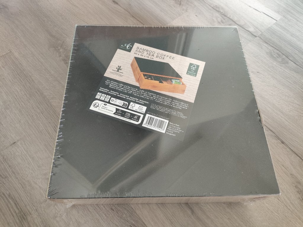 Bamboe Opbergdoos voor Koffie en Thee 30x30x10 cm, Huis en Inrichting, Hout, Nieuw, Ophalen of Verzenden, Zwart