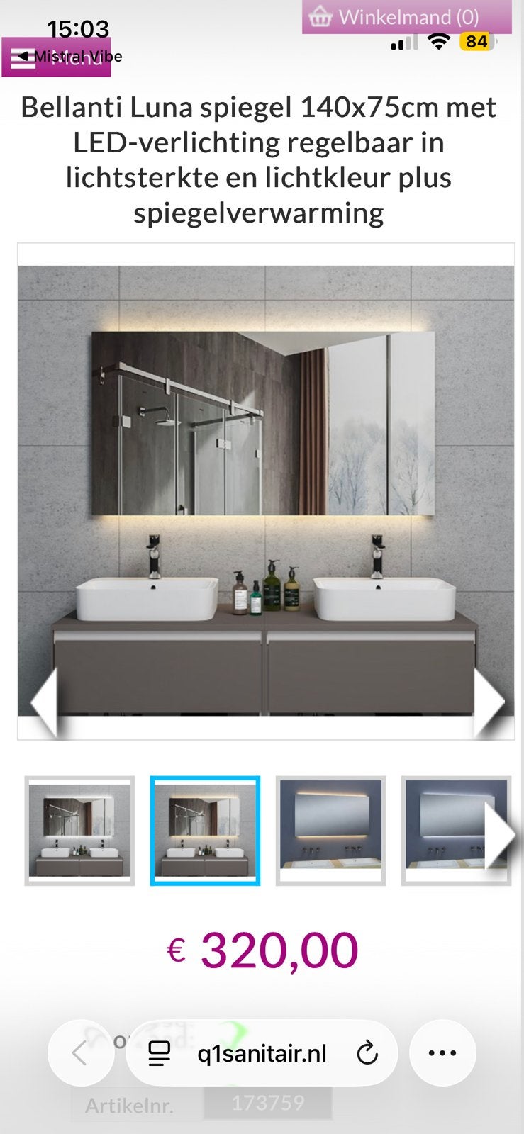 Bellanti Luna Badkamerspiegel met LED-verlichting en verwarm, Ophalen, Nieuw, 125 cm of meer, Minder dan 100 cm