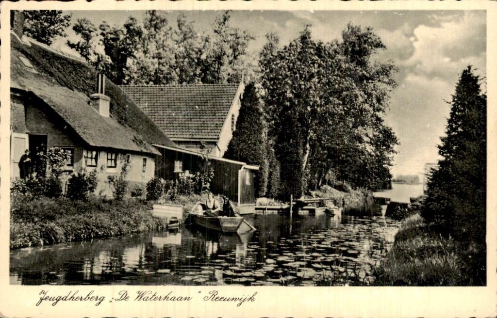 Reeuwijk - Jeugdherberg De Waterhaan - Gracht en boten, Ophalen of Verzenden, 1920 tot 1940, Gelopen, Zuid-Holland
